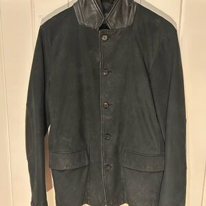 All Saints Black Survey Layered Leather Blazer